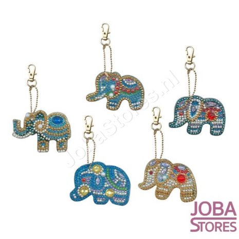 OP=OP Diamond Painting Sleutelhanger Set Olifanten (5 stuks)