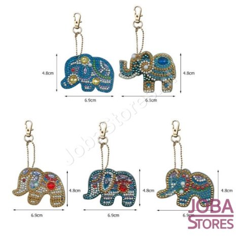 OP=OP Diamond Painting Sleutelhanger Set Olifanten (5 stuks)