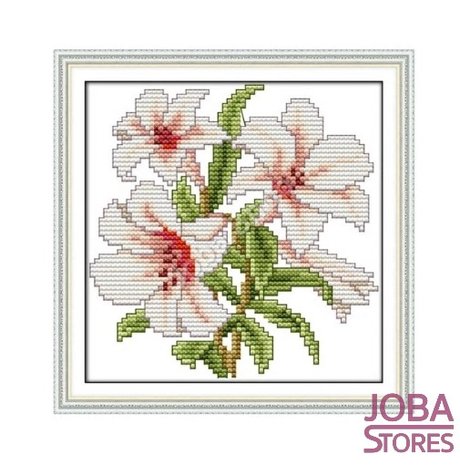 OP=OP Borduur Pakket Bloem 002 11CT Voorbedrukt (21x21cm)