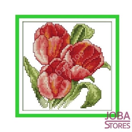 OP=OP Borduur Pakket Bloem 003 11CT Voorbedrukt (21x21cm)