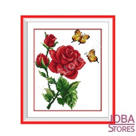 OP=OP Borduur Pakket Roos met vlinders 11CT Voorbedrukt (33x38cm)