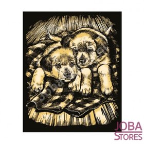OP=OP Kras Tekening Senior - Sequin Art - Puppies - Goud