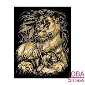 OP=OP Kras Tekening Senior - Sequin Art - Leeuw & Welp - Goud