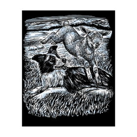 OP=OP Kras Tekening Senior - Sequin Art - Hond & Lam - Zilver