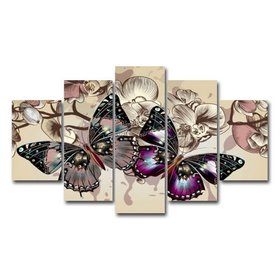 Diamond Painting Vlinders 5 luiks 75x40cm - vierkante steentjes