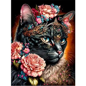 Diamond Painting Katten met bloemen 02 (formaat en vorm steentjes naar keuze)