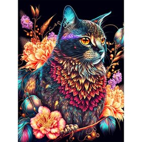 Diamond Painting Katten met bloemen 04 (formaat en vorm steentjes naar keuze)