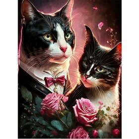 Diamond Painting Katten met bloemen 07 (formaat en vorm steentjes naar keuze)