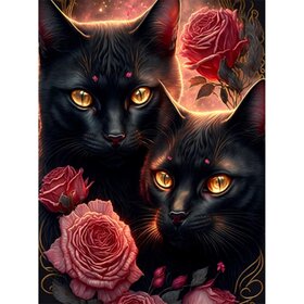 Diamond Painting Katten met bloemen 09 (formaat en vorm steentjes naar keuze)