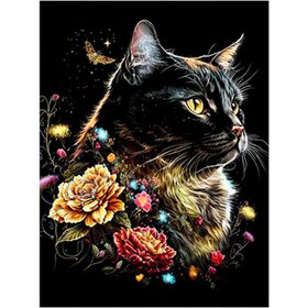 Diamond Painting Katten met bloemen 10 (formaat en vorm steentjes naar keuze)