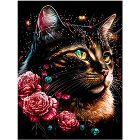 Diamond Painting Katten met bloemen 11 (formaat en vorm steentjes naar keuze)