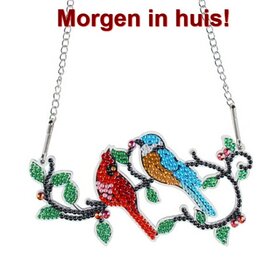 OP=OP Diamond Painting Hangend Ornament 2 vogeltjes op tak (15cm)