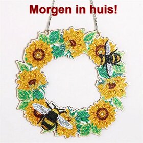 OP=OP Diamond Painting Houten Krans Zonnebloemen 3035 (24cm)