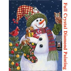 Crystal Diamond Painting Sneeuwpop met uil en eekhoorns *Kerst* (formaat naar keuze)