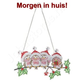 OP=OP Diamond Painting Hangend Kerst Ornament vogeltjes met kerstmuts (22cm)