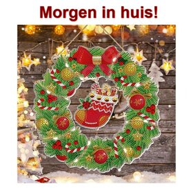 OP=OP Diamond Painting Kerst Krans met verlichting 003 (Kerstsok)