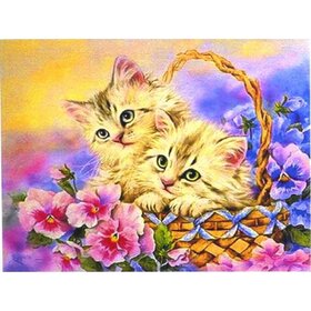 Diamond Painting Kittens in mand (formaat en vorm steentjes naar keuze)