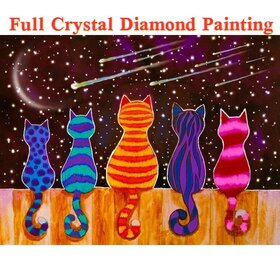 Crystal Diamond Painting 5 katten op een rij (formaat naar keuze)