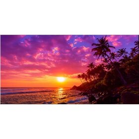 Diamond Painting Landschap - Zonsondergang aan het strand (formaat en vorm steentjes naar keuze)