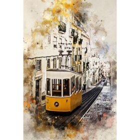 Diamond Painting Gele Tram Lissabon (formaat en vorm steentjes naar keuze)