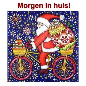 OP=OP Special Diamond Painting Kerstman op fiets 25x25cm