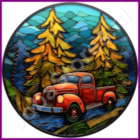 Diamond Painting Glas in lood Kerst auto 02 (formaat en vorm steentjes naar keuze)