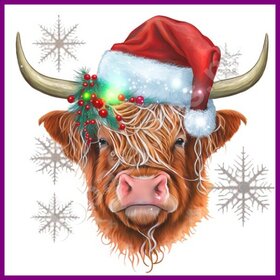 Diamond Painting Schotse Hooglander Kerst 03 (formaat en vorm steentjes naar keuze)