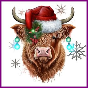 Diamond Painting Schotse Hooglander Kerst 05 (formaat en vorm steentjes naar keuze)