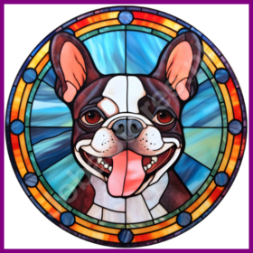 Diamond Painting Glas in lood Hond - Boston Terrier 02 (formaat en vorm steentjes naar keuze)