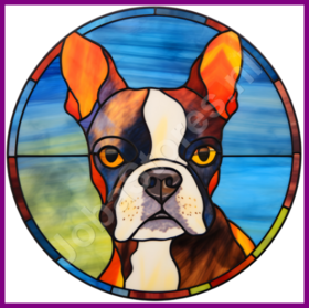 Diamond Painting Glas in lood Hond - Boston Terrier 03 (formaat en vorm steentjes naar keuze)