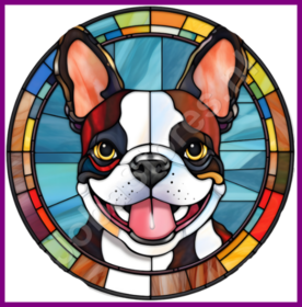 Diamond Painting Glas in lood Hond - Boston Terrier 04 (formaat en vorm steentjes naar keuze)