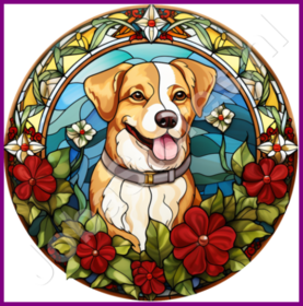 Diamond Painting Glas in lood Kerst Hond 06 (formaat en vorm steentjes naar keuze)