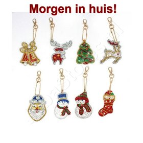 OP=OP Diamond Painting Sleutelhanger Set Kerst 03 (8 stuks)