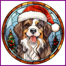 Diamond Painting Glas in lood Kerstmuts Hond 01 (formaat en vorm steentjes naar keuze)