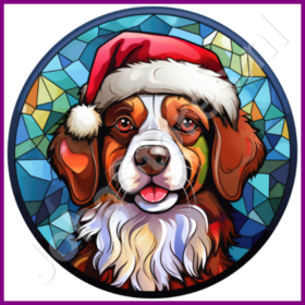 Diamond Painting Glas in lood Kerstmuts Hond 02 (formaat en vorm steentjes naar keuze)