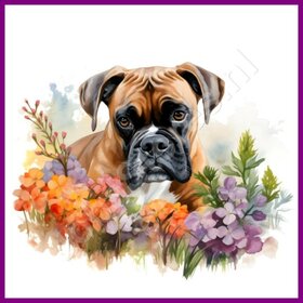 Diamond Painting Boxer met bloemen (formaat en vorm steentjes naar keuze)