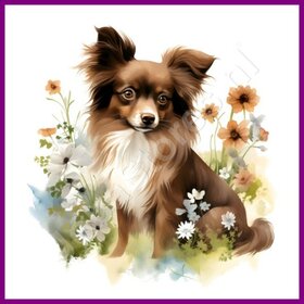 Diamond Painting Chihuahua 01 met bloemen (formaat en vorm steentjes naar keuze)