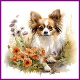 Diamond Painting Chihuahua met bloemen 03 (formaat en vorm steentjes naar keuze)