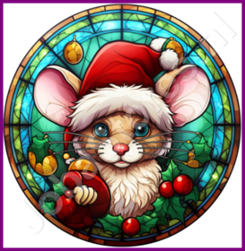 Diamond Painting Glas in lood Kerstmuts Muis (formaat en vorm steentjes naar keuze)