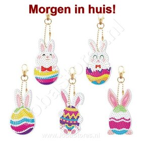 OP=OP Diamond Painting Sleutelhanger Set Pasen 01 (5 stuks)