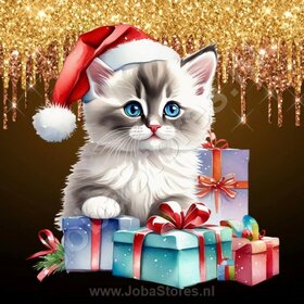 Diamond Painting Kerst Kitten 03 (formaat en vorm steentjes naar keuze)