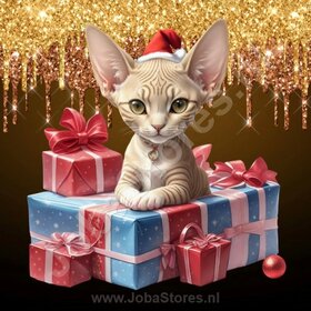 Diamond Painting Kerst Kitten 04 (formaat en vorm steentjes naar keuze)