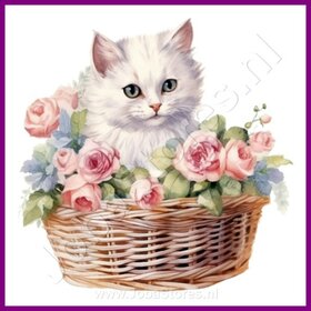Diamond Painting Kitten in mand 01 (formaat en vorm steentjes naar keuze)