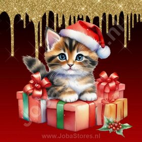 Diamond Painting Kerst Kitten 12 (formaat en vorm steentjes naar keuze)