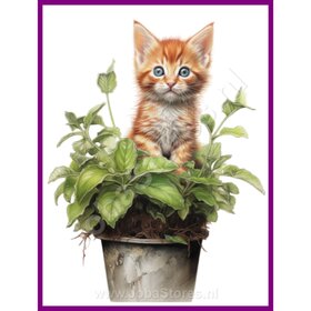 Diamond Painting Kitten in plantenpot 02 (formaat en vorm steentjes naar keuze)