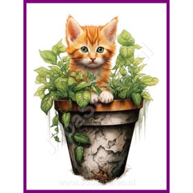 Diamond Painting Kitten in plantenpot 03 (formaat en vorm steentjes naar keuze)