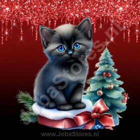Diamond Painting Kerst Kitten 15 (formaat en vorm steentjes naar keuze)