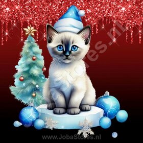 Diamond Painting Kerst Kitten 16 (formaat en vorm steentjes naar keuze)