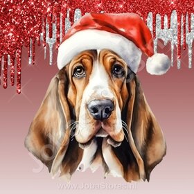 Diamond Painting Basset Hound met Kerstmuts (formaat en vorm steentjes naar keuze)