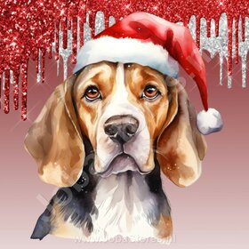 Diamond Painting Beagle met Kerstmuts (formaat en vorm steentjes naar keuze)